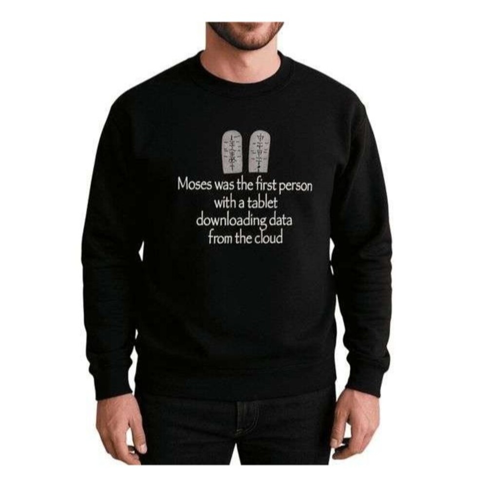 Moses Tablet Sweatshirt – Funny Graphic, Gildan Heavy Blend Size S, Pullover - Picture 2 of 13